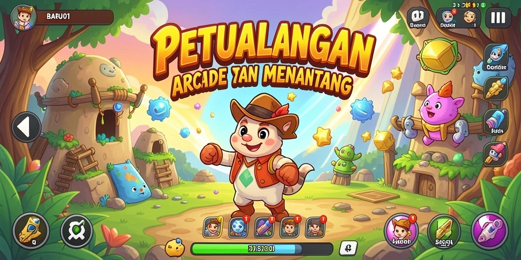 Tampilan gameplay dinamis yang penuh warna di BARU01.