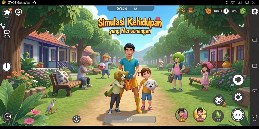 Tampilan gameplay yang menarik dari DY01 menunjukkan berbagai aktivitas simulasi kehidupan.