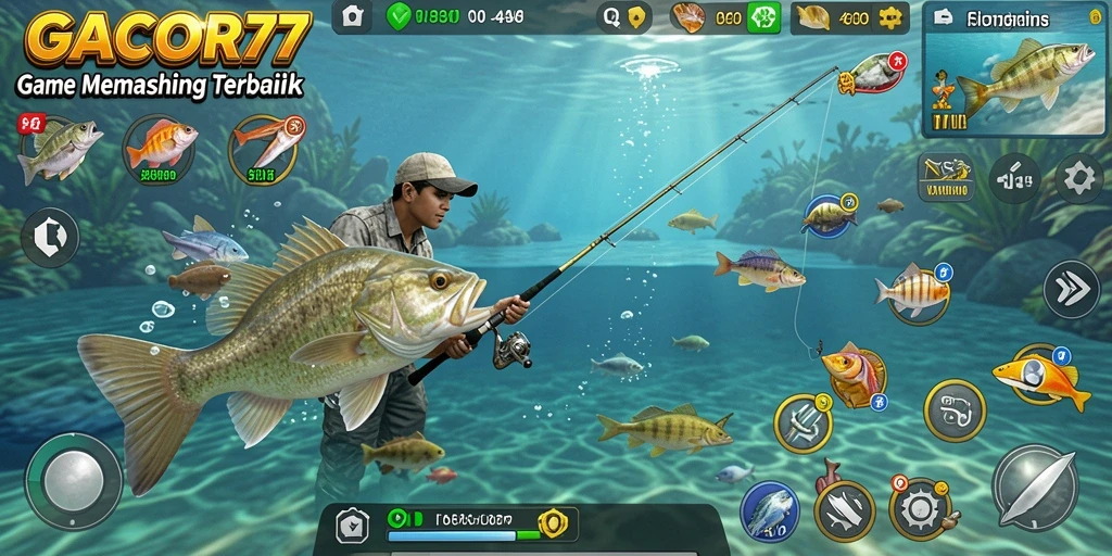 Tampilan permainan GACOR77 yang menampilkan moment menangkap ikan.