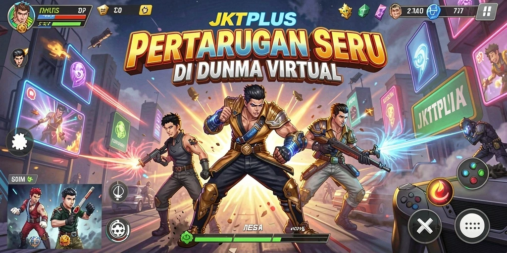 Screenshot utama JKTPLUS menampilkan seru pertarungan mendebarkan.