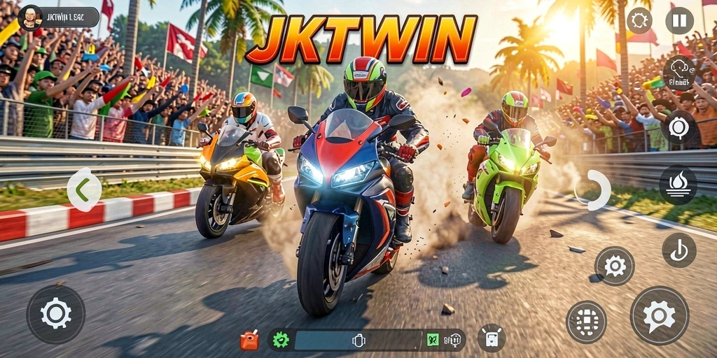 Tampilan seru dari gameplay JKTWIN saat balapan motor cepat