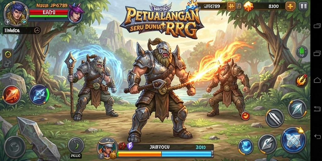 Tangkapan layar dari gameplay JP6789 menunjukkan pertempuran epik dan dunia fantasi yang indah.