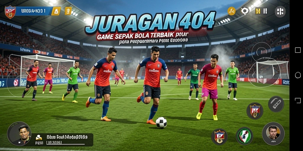 Tampilan gameplay seru dalam JURAGAN404 di lapangan sepak bola.