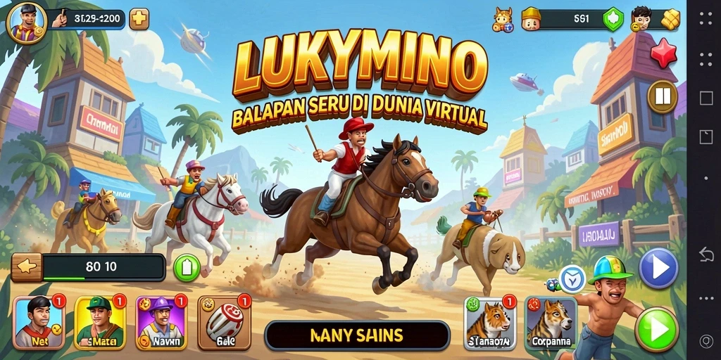 Gameplay seru di LUKYMINO dengan aksi balapan yang cepat.