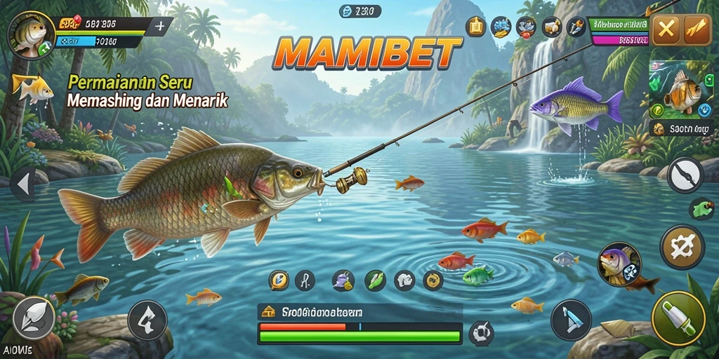 Screenshot gameplay menarik dari MAMIBET yang menunjukkan aksi memancing.