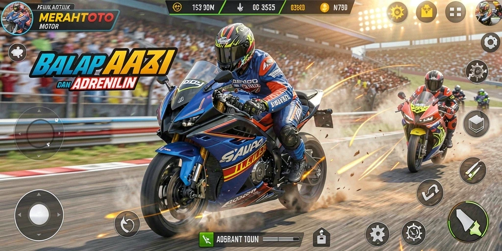 Screenshot gameplay balap motor MERAHTOTO yang seru.
