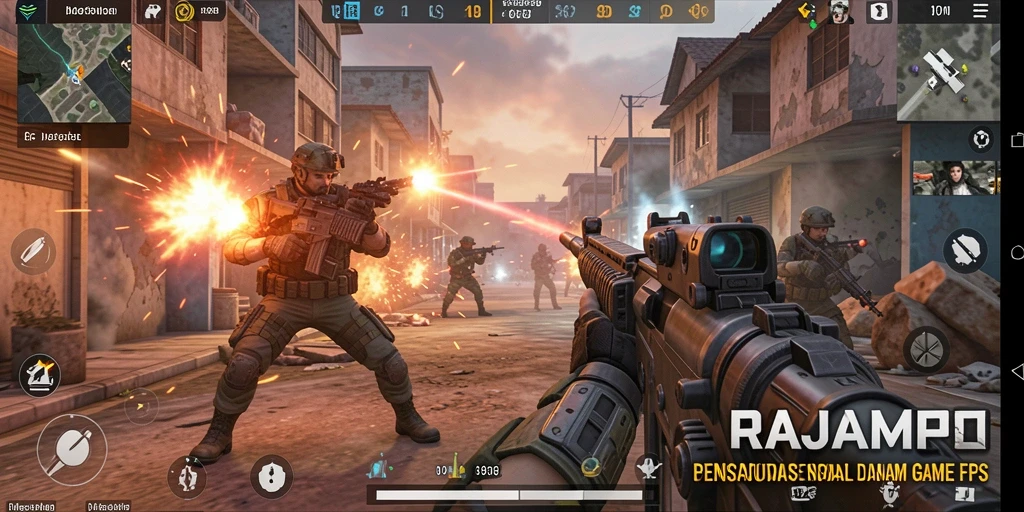 Tampilan gameplay seru di RAJAMPO dengan aksi tembak-menembak yang intens.