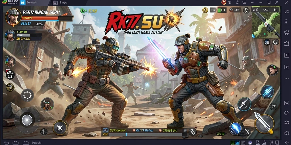 Screenshot RK77 menunjukkan gameplay mendebarkan dengan pertarungan intens.