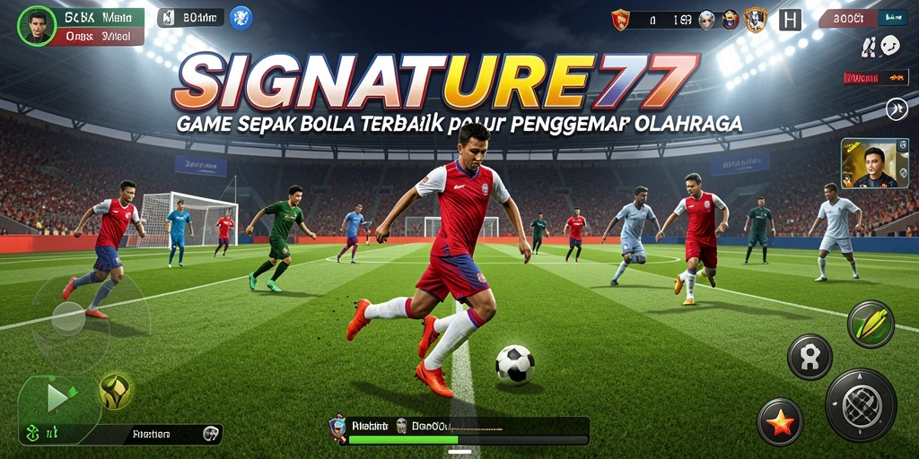 Tangkapan layar utama SIGNATURE77 menampilkan aksi sepak bola yang mendebarkan.