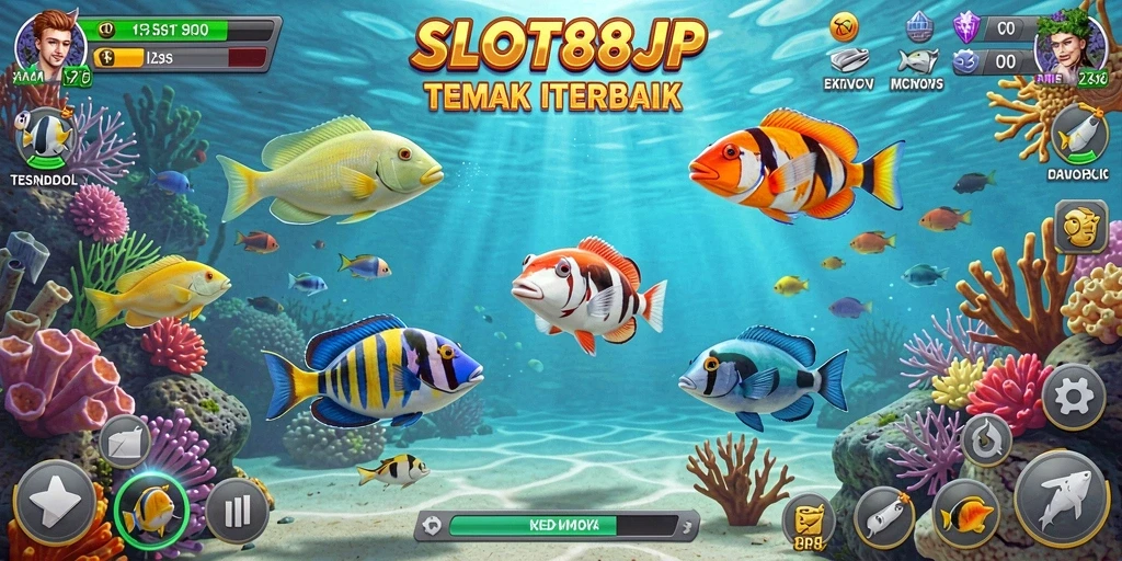 Tampilan gameplay menarik dari SLOT88JP dengan ikan berwarna-warni.