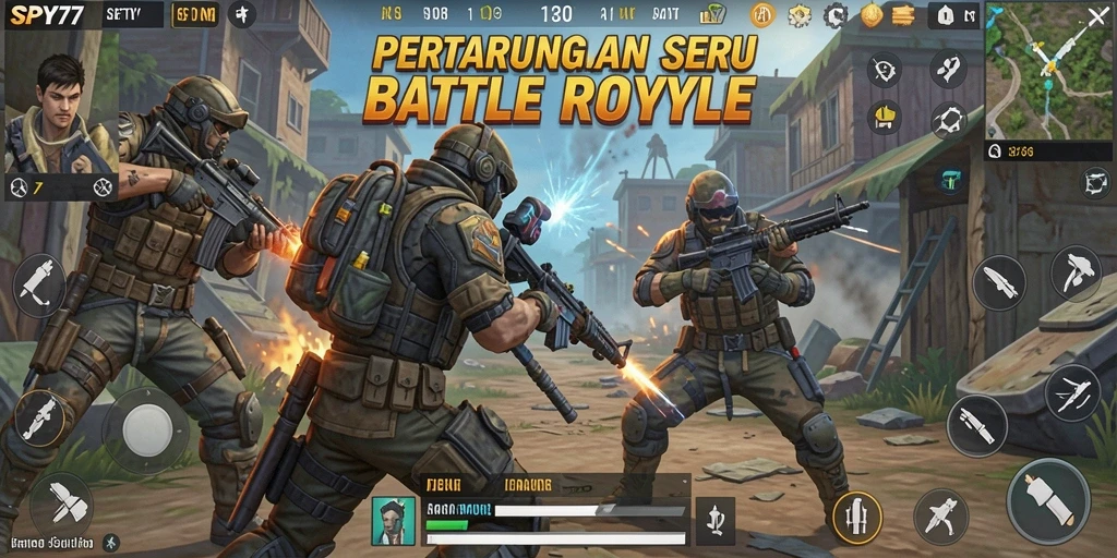 Tampilan gameplay seru dalam pertarungan Battle Royale SPY77.
